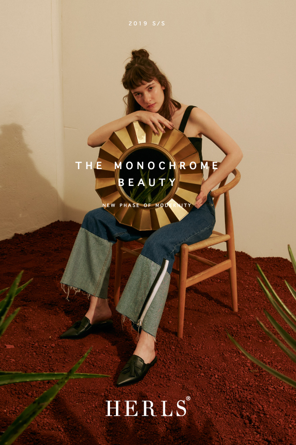 HERLS 紳士品味 內真皮馬銜釦方頭低跟穆勒鞋-米色