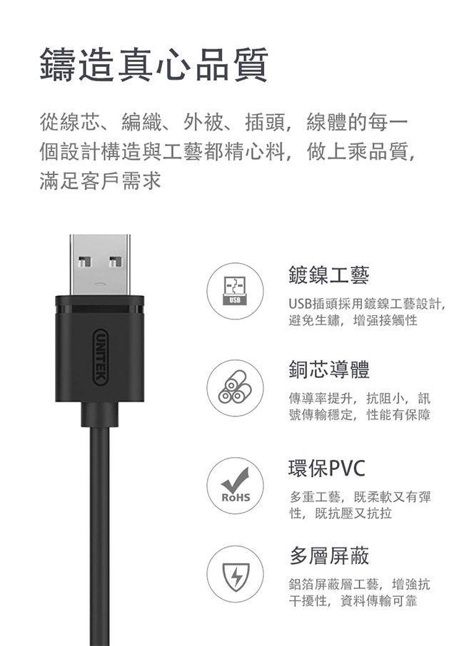 UNITEK USB2.0資料傳輸延長線(5M)