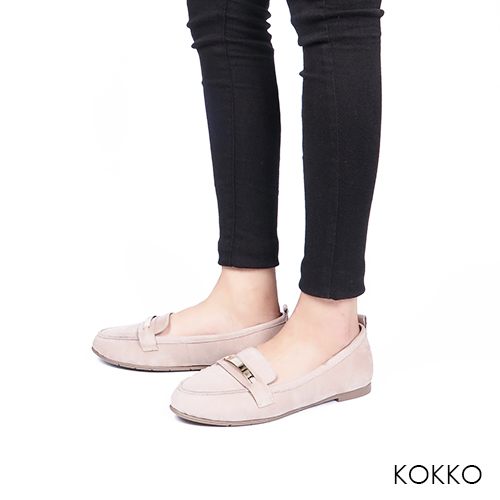 KOKKO - 極致舒適寬楦牛皮平底休閒鞋 -英倫灰