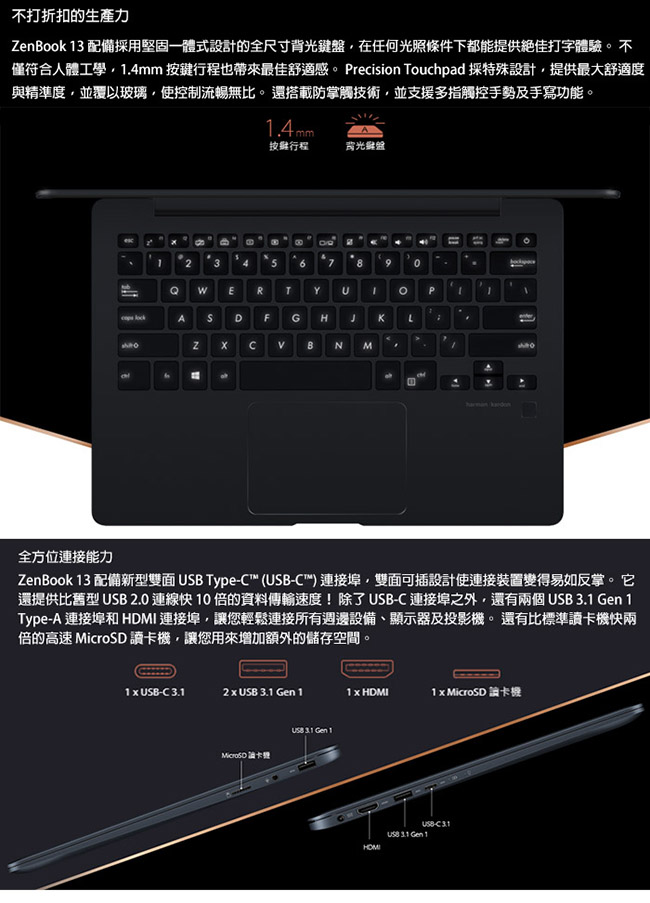 ASUS UX331UAL 13.3吋筆電(i3-8130U/8G/256G/Win10)經