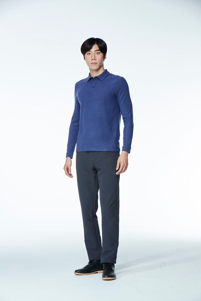 【HAKERS 哈克士】男款 天絲棉條紋保暖POLO衫(藍紫色)