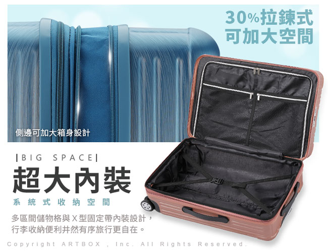 【ARTBOX】粉漾燦爛 20吋海關鎖可加大行李箱 (蒂芬妮藍)
