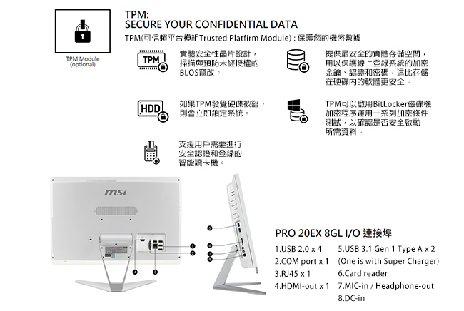 MSI微星 Pro 20EXTS-009 20型AIO液晶電腦(N4000/4G/128GB