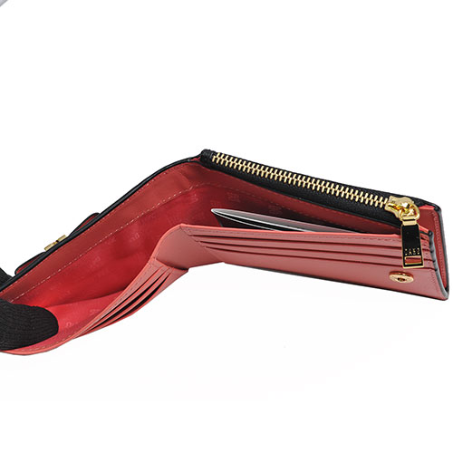 DAKS 經典品牌蝴蝶結DD LOGO雙色撞色八卡機能短夾(黑色/粉紅)