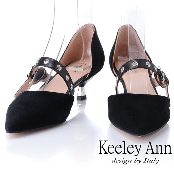 Keeley Ann慵懶盛夏 真皮金屬鉚釘細跟尖頭包鞋(黑色)