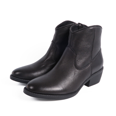 KOKKO - 冬日顯瘦擦色綿羊皮短靴-經典黑