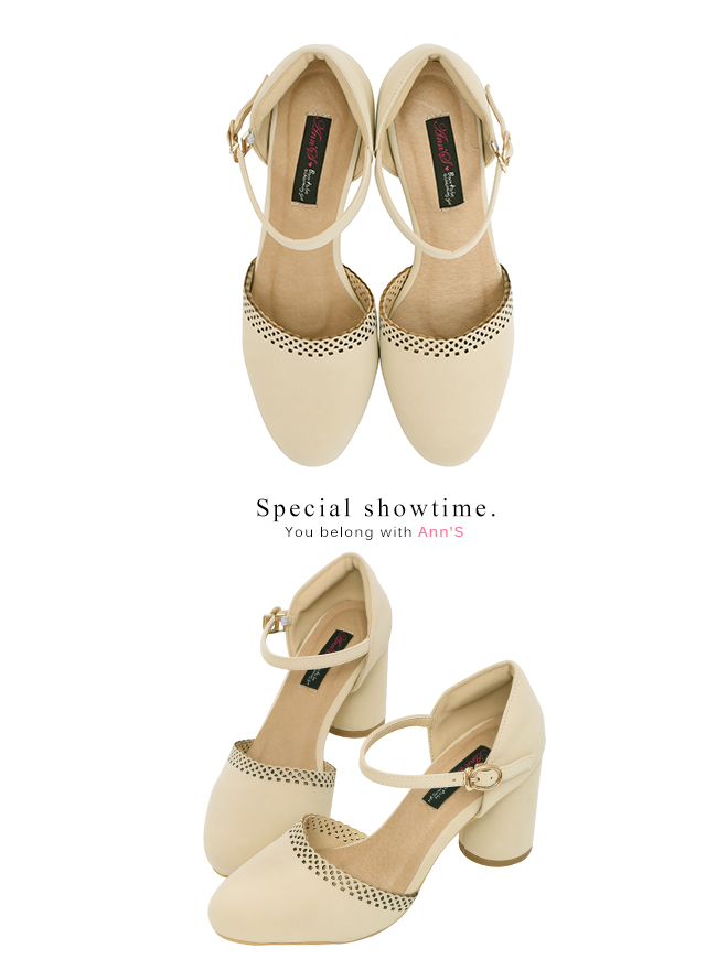 Ann’S邂逅在花園-氣質雕花滾邊瑪麗珍高跟鞋-杏(版型偏小)