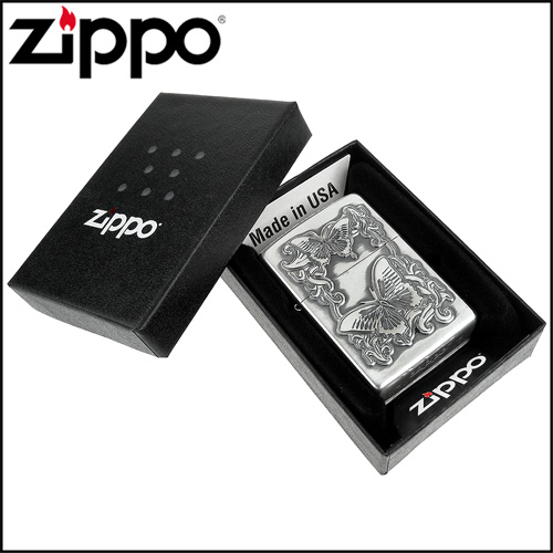 ZIPPO 日系~蝴蝶圖案-深蝕刻貼片兩面加工打火機