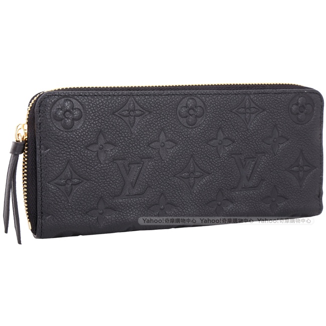 LV M60171 Clemence Monogram 經典壓印拉鍊長夾(黑色)