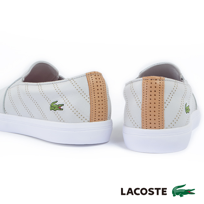 LACOSTE 女用真皮休閒鞋/懶人鞋-灰色