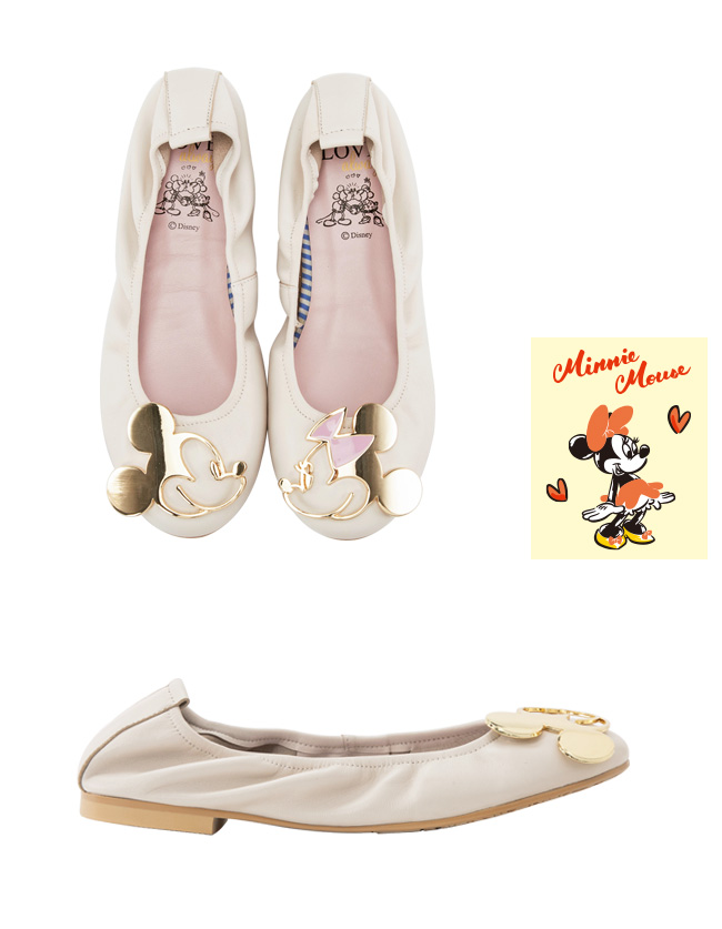 Disney collection by grace gift-飾釦摺疊娃娃鞋 米白