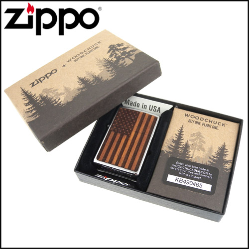 ZIPPO 美系~American Flag-美國國旗圖案-桃花心木貼片打火機