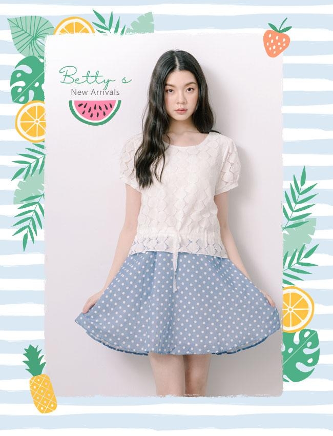 betty’s貝蒂思　公主風蕾絲拼接點點洋裝(淺藍)