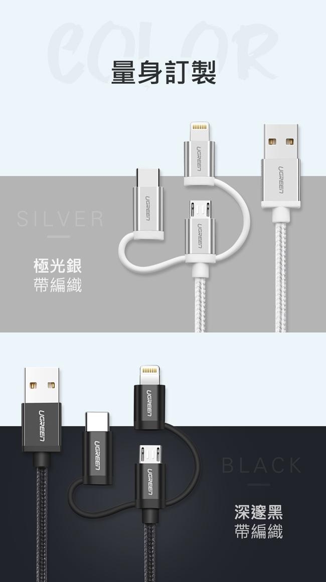 綠聯MFi 三合一萬用手機快充傳輸線-APPLE原廠認證 1M