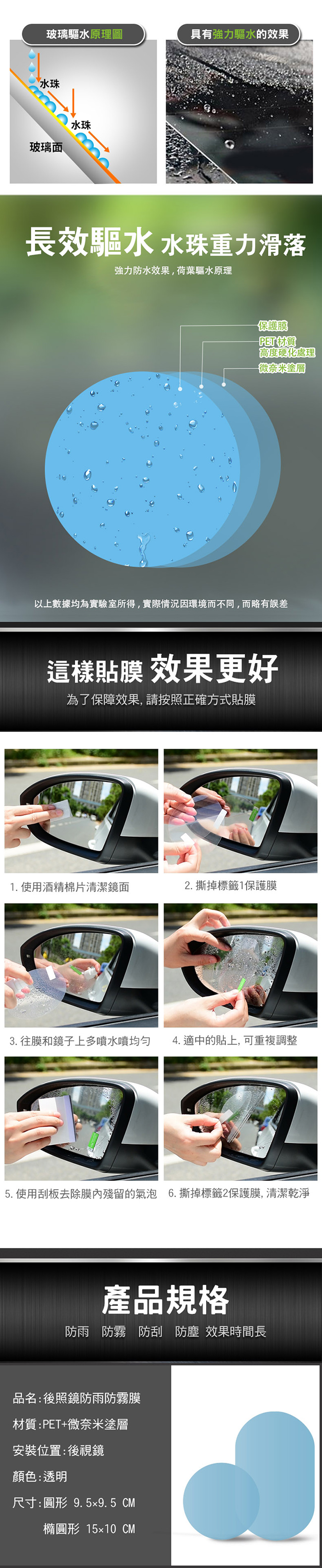 汽車/機車後視鏡防雨防霧膜 防水貼片(4入組)