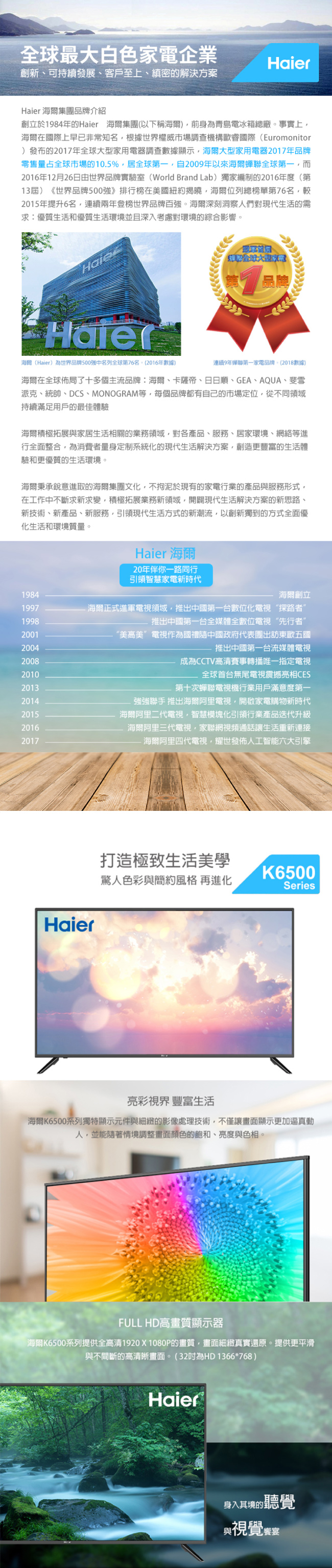 Haier 海爾 43型 Full HD LED液晶顯示器 43K6500