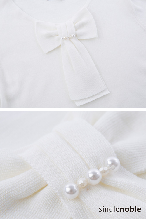 獨身貴族 甜美典雅珍珠蝴蝶結設計針織衫(2色)