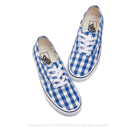 (女)VANS Authentic 格紋綁帶休閒鞋*藍白