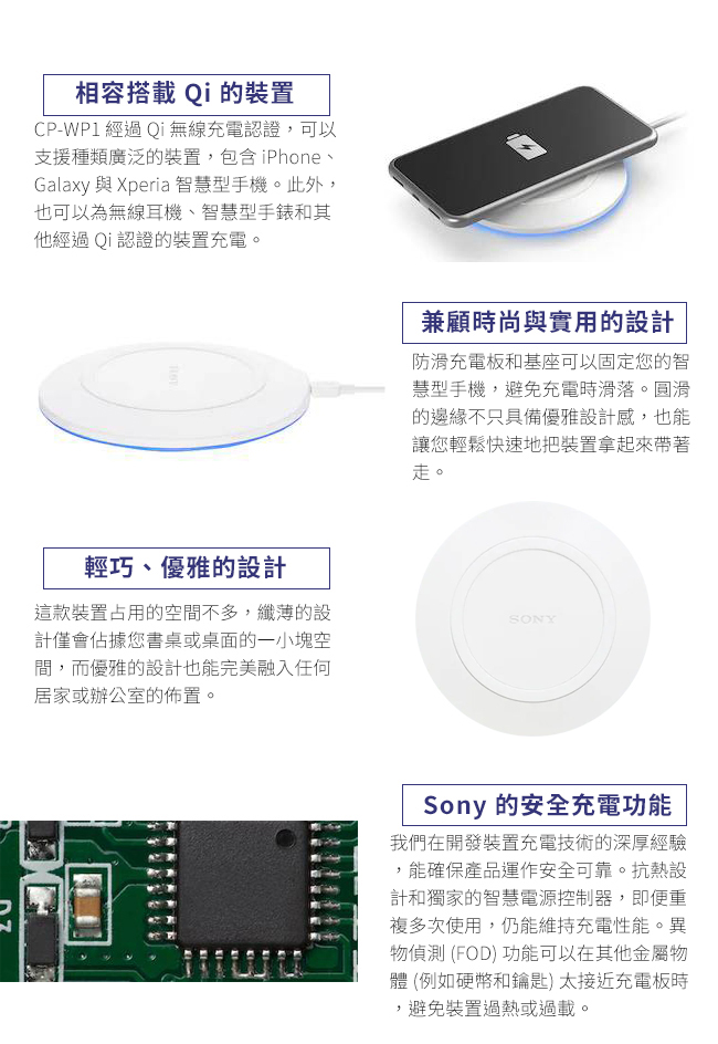 SONY 純白優雅 時尚無線充電板 5W (CP-WP1)