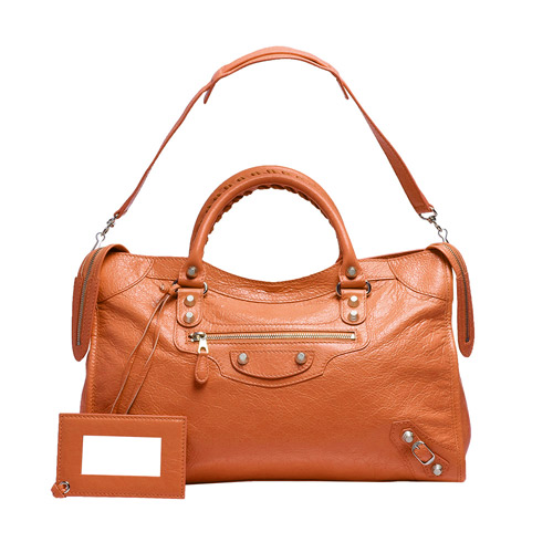 BALENCIAGA 經典GIANT CITY HAMILTON系列銀釦機車包(橘)