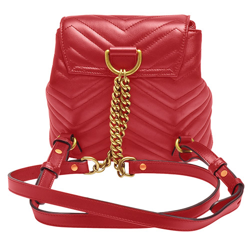 GUCCI GG Marmont絎縫紋牛皮金屬雙G LOGO磁釦束口後背包(芙蓉紅)‎