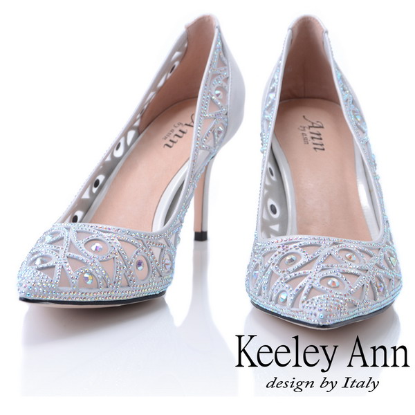 Keeley Ann耀眼新娘 簍空花紋鑲鑽高跟鞋(銀色-Ann系列)