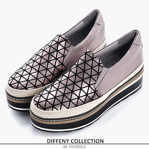 DN 搖滾元素 幾何金屬拼接草編厚底鞋-銀