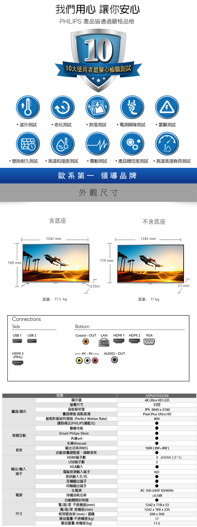 PHILIPS飛利浦 55吋 4K聯網液晶顯示器+視訊盒 55PUH7052