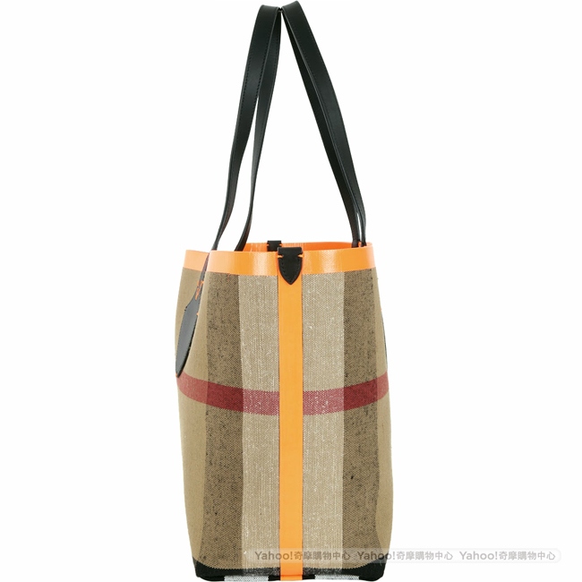 BURBERRY The Giant 兩面雙用 Canvas 中型格紋托特包(霓虹橘)