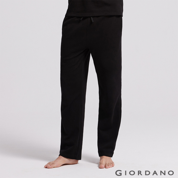 GIORDANO 男裝Homewear厚款內刷毛鬆緊素色居家褲-08 標誌黑