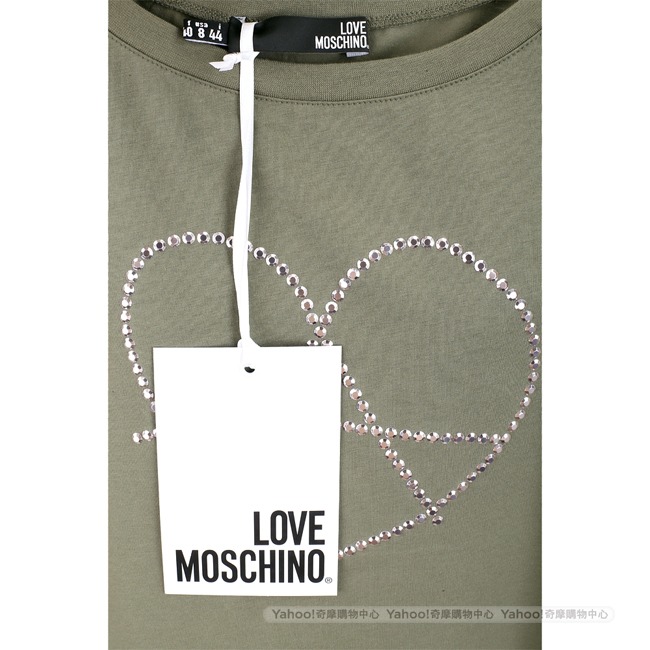 LOVE MOSCHINO 愛心貼飾墨綠色彈性棉短袖T恤