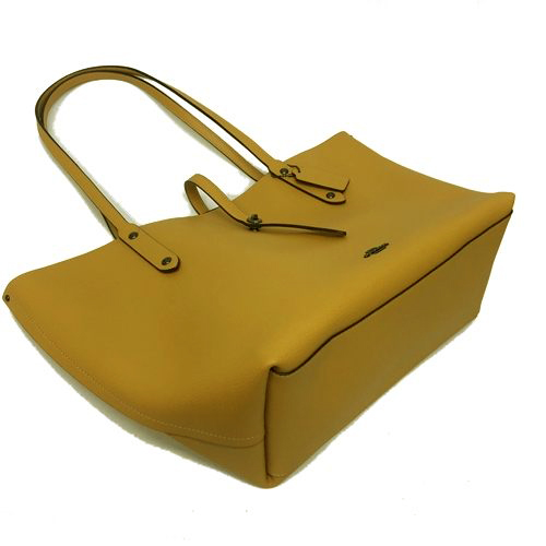 COACH 專櫃款立體璇扣LOGO全皮革內配色大托特包(芥末黃)