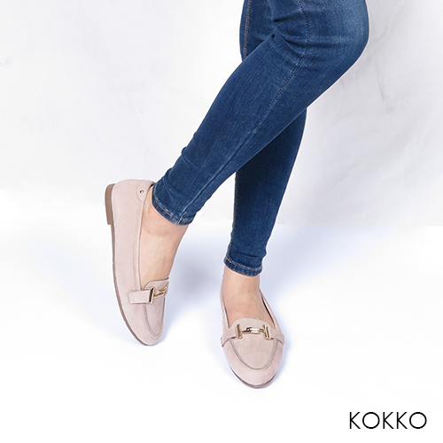 KOKKO - 簡約舒適真皮金屬釦莫卡辛休閒鞋-中性灰