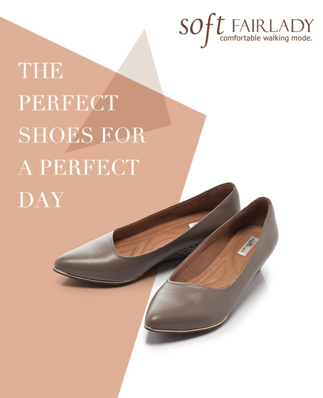 Fair Lady Soft芯太軟 尖頭素色時尚千鳥格紋楔型鞋 灰