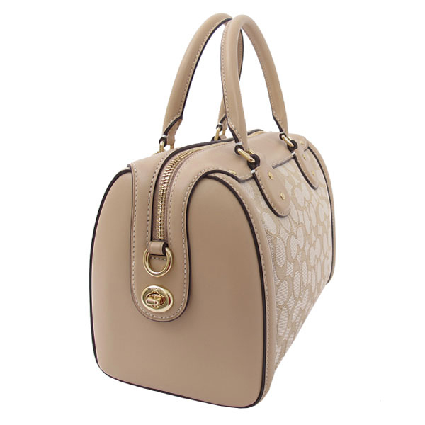 COACH 織布緹花 小牛皮飾邊 / 兩用波士頓包(中款/卡其米)