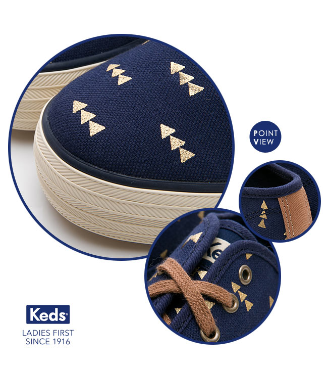 Keds TRIPLE 森林圖騰綁帶厚底休閒鞋-藍色