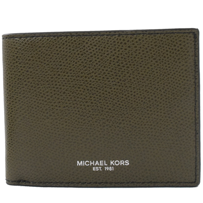 MICHAEL KORS WARREN 防刮牛皮六卡短夾(橄欖綠/附盒)