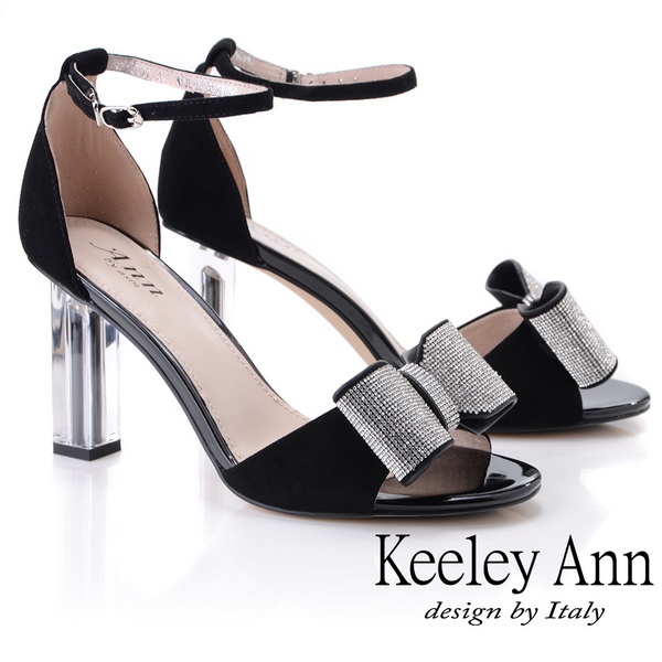 Keeley Ann氣質名媛 立體水鑽蝴蝶結粗跟鞋(黑色-Ann系列)