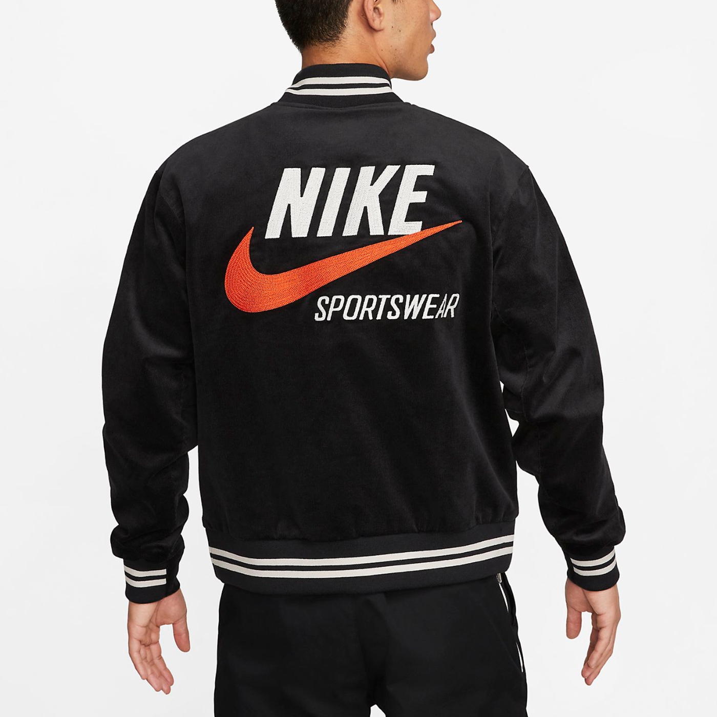 Nike 棒球外套NSW Trends Bomber 男款燈芯絨黑復古寬鬆刺繡大