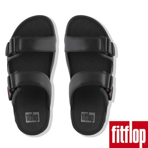 FitFlop GOGH MOC LEATHER SLIDES-黑色