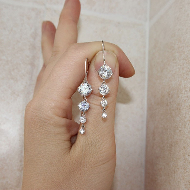 梨花HaNA 韓國925銀針華麗鋯石鑽飾垂綴耳環
