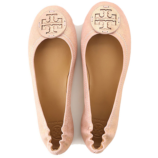 TORY BURCH 經典LOGO鬆緊平底娃娃鞋(霧面玫瑰金)