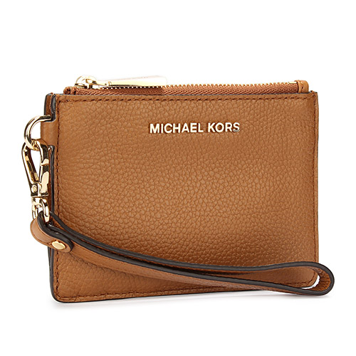 MICHAEL KORS Mercer 金LOGO荔枝紋皮革證件零錢手拿包-核果咖色