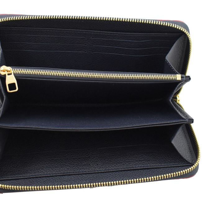 LV M62121 經典花紋牛皮拉鍊ㄇ字拉鍊長夾(海軍藍)