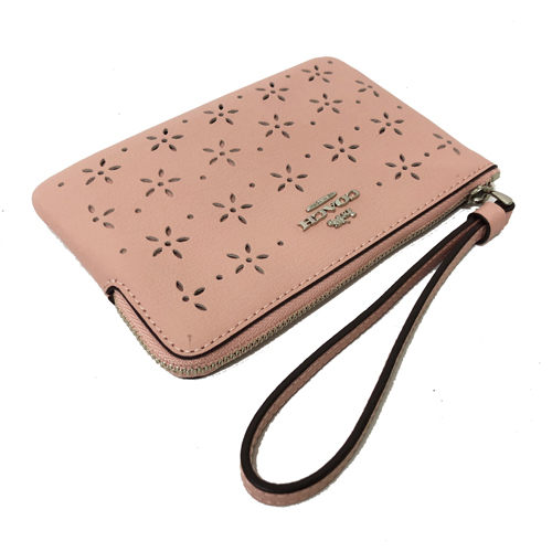 COACH 經典LOGO簍空雕花牛皮手拿包(薔薇粉)