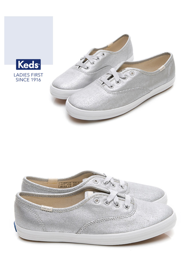 Keds CHAMPION 霧面光澤經典綁帶休閒鞋-銀