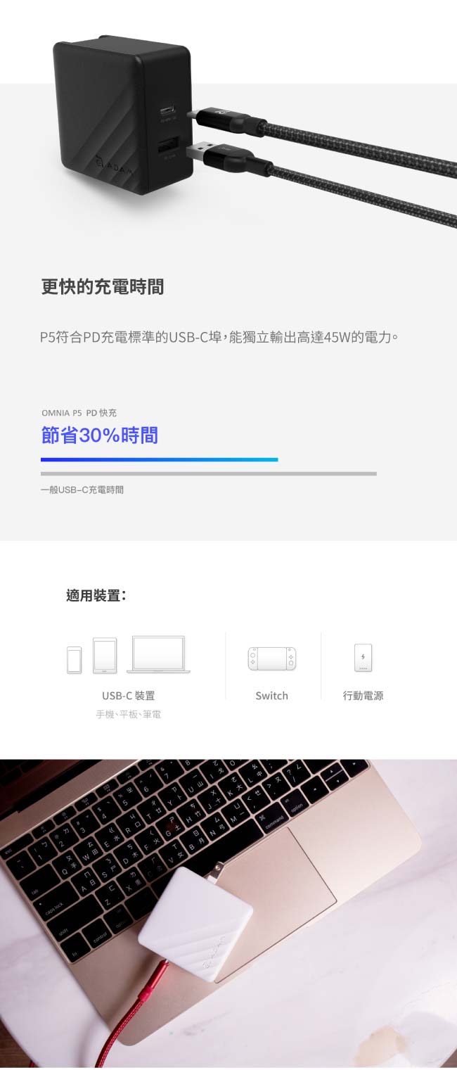 OMNIA P5 旅行萬用 USB-C PD / QC3.0 快速充電器
