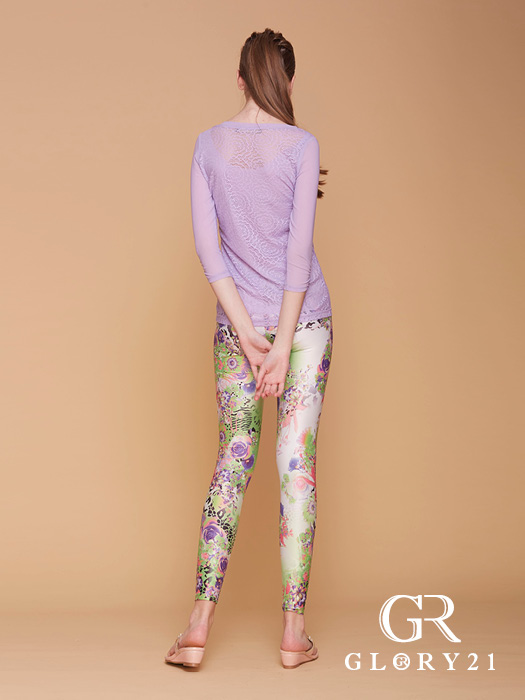 GLORY21 花卉蕾絲簍空上衣-紫