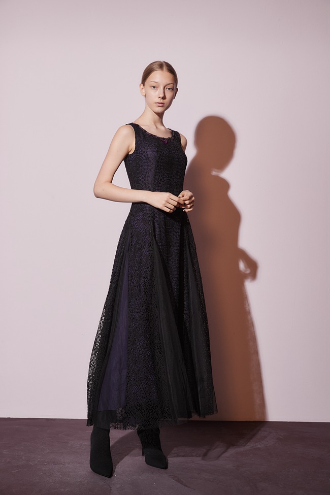 Haute Couture 高定系 精緻3D手工蕾絲拼接造型長禮服洋裝-深紫