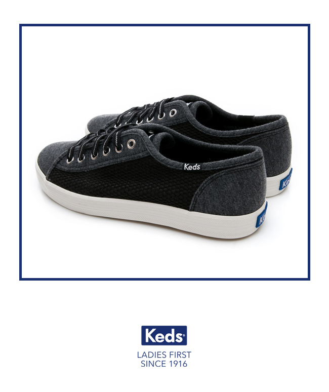 Keds KICKSTART 透氣網布拼接綁帶休閒鞋-炭黑